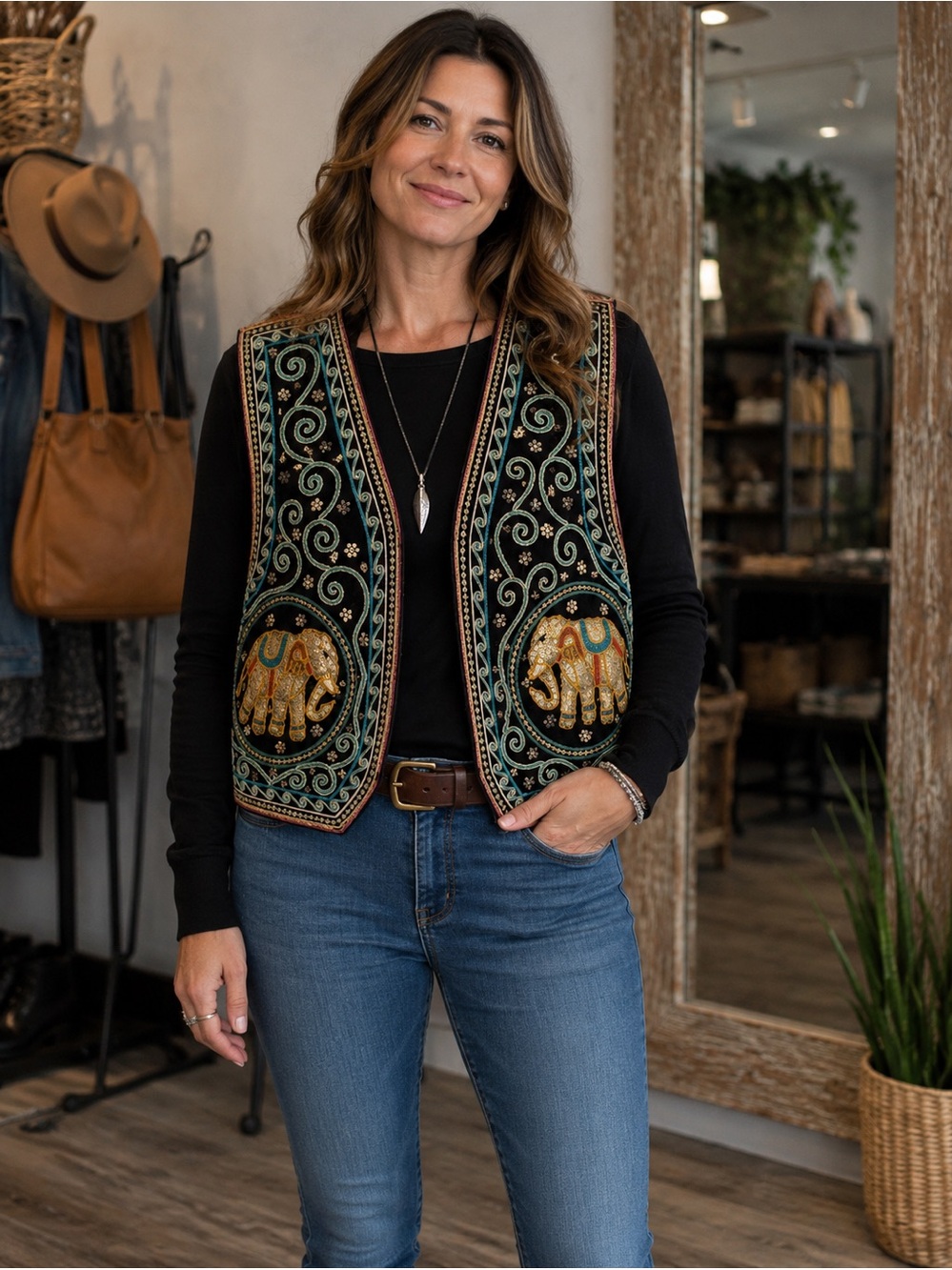 Vintage Embroidered Elephant statement Vest with 3D Embelishments